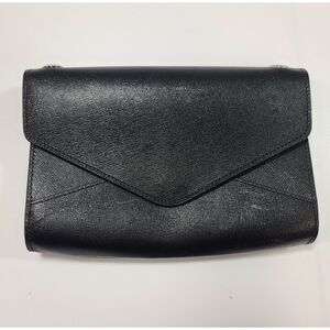 Barneys New York Black Leather Envelope Clutch Crossbody Wallet Snap Closure